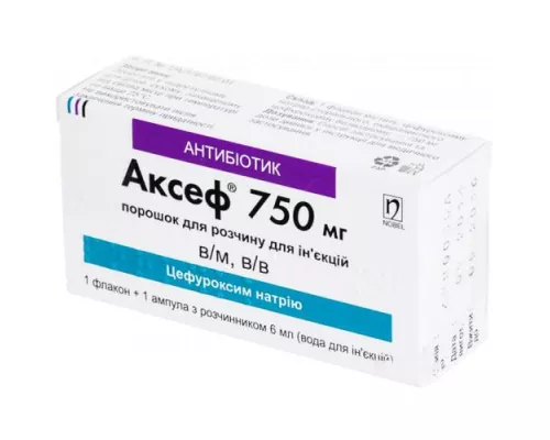 Аксеф, порошок для приготування розчину для ін'єкцій, 750 мг, №1 + розчинник, ампула 6 мл, №1 | интернет-аптека Farmaco.ua