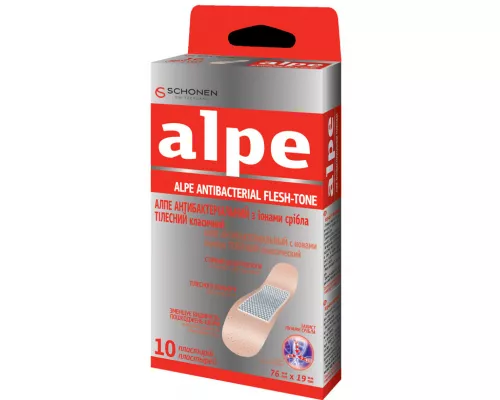 Alpe, пластир, тілесний, антибактеріальний, з іонами срібла, класичний, 76 х 19 мм, №10 | интернет-аптека Farmaco.ua