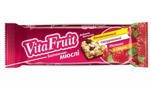 Vita Fruit, батончик-мюслі, малина-гліцин у глазурі, 25 г | интернет-аптека Farmaco.ua
