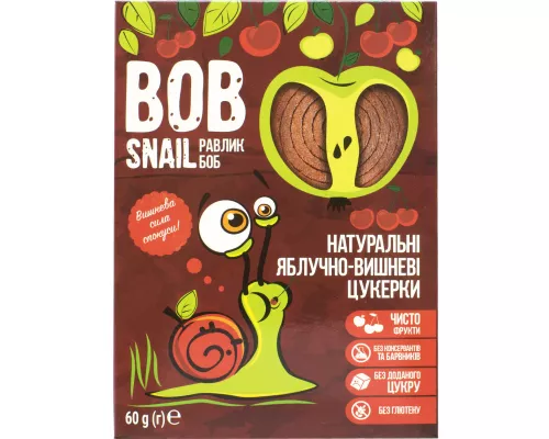 Bob Snail, цукерки натуральні, з яблуком та вишнею, 60 г | интернет-аптека Farmaco.ua