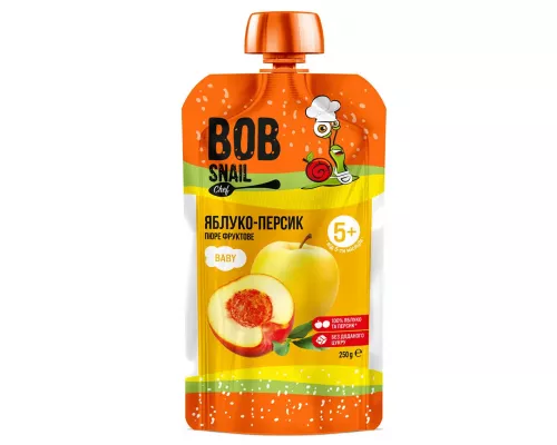 Bob Snail, пюре для дітей, яблуко-персик, 250 г | интернет-аптека Farmaco.ua