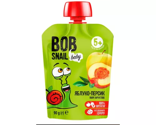 Bob Snail, пюре для дітей, яблуко-персик, 90 г | интернет-аптека Farmaco.ua