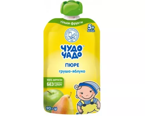 Чудо-Чадо, пюре без цукру, з яблуком та грушею, 90 г | интернет-аптека Farmaco.ua