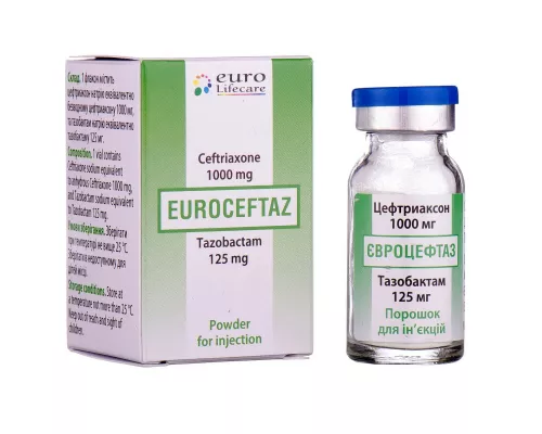Євроцефтаз, порошок для ін'єкцій, 1000 мг + 125 мг, №1 | интернет-аптека Farmaco.ua