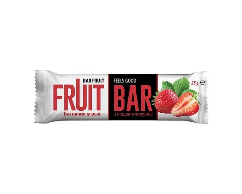 Fruit Bar, батончик-мюсли, с ягодами клубники, в глазури, 25 г | интернет-аптека Farmaco.ua