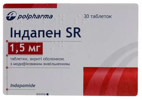 Индапен SR, таблетки покрытые оболочкой с модифицированным высвобождением, 1.5 мг, №30 | интернет-аптека Farmaco.ua