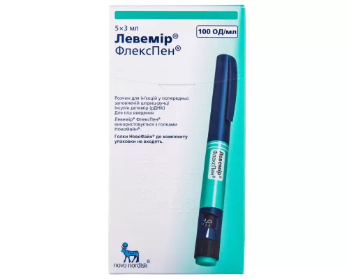 Левемір Флекспен, розчин для ін'єкцій, шприц-ручка 3 мл, 100 ОД/мл, №5 | интернет-аптека Farmaco.ua