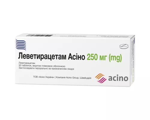 Леветирацетам Асино, таблетки покрытые пленочной оболочкой, 250 мг, №30 (10х3) | Farmaco.ua Леветирацетам Асино, таблетки покрытые пленочной оболочкой, 250 мг, №30 (10х3) | интернет-аптека Farmaco.ua