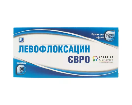 Левофлоксацин Євро, розчин для інфузій, 500 мг/100 мл, флакон 100 мл | интернет-аптека Farmaco.ua
