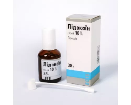 Лідокаїн, спрей, флакон 38 г, 10%, №1 + 1 пластмасовий клапан-дозатор | интернет-аптека Farmaco.ua