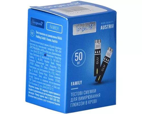 Longevita Family, тест-смужки для вимірювання глюкози в крові, №50 | интернет-аптека Farmaco.ua