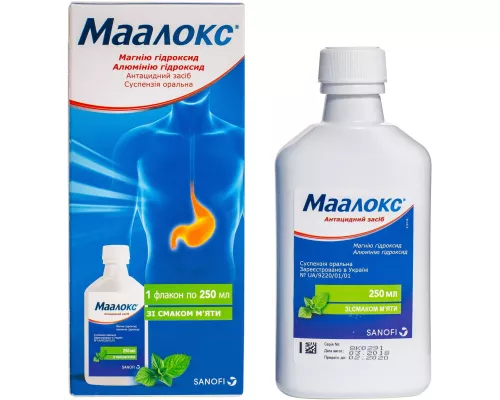 Маалокс®, суспензия со вкусом мяты, флакон 250 мл | интернет-аптека Farmaco.ua