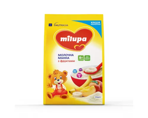 Milupa, сухая молочная каша, манная з фруктами быстрорастворимая, з 6+ месяцев, 210 г | интернет-аптека Farmaco.ua