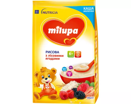 Milupa, суха молочна каша, рисова, з лісовими ягодами, з 6+ місяців, 210 г | интернет-аптека Farmaco.ua