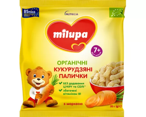 Milupa з морквою, кукурудзяні палички для дітей, з 7 місяців, 20 г | интернет-аптека Farmaco.ua