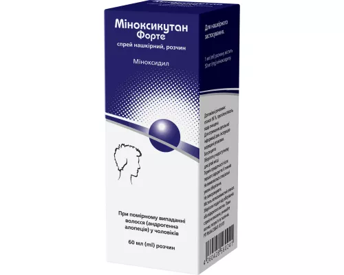 Миноксикутан Форте, спрей накожный, раствор, 50 мг/мл, флакон 60 мл | Farmaco.ua Миноксикутан Форте, спрей накожный, раствор, 50 мг/мл, флакон 60 мл | интернет-аптека Farmaco.ua