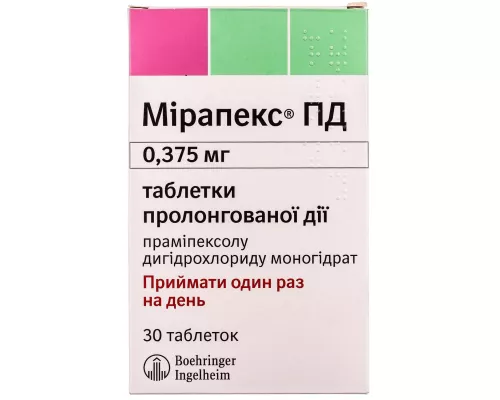 Мірапекс® ПД, таблетки пролонгованої дії, 0.375 мг, №30 | интернет-аптека Farmaco.ua