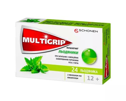 Мультигрип, льодяники з ментолом та евкаліптом, №24 | интернет-аптека Farmaco.ua