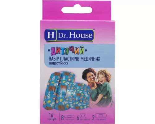 Н Dr. House Детский, набор: пластырь, медицинский, водонепроницаемый, №16 | интернет-аптека Farmaco.ua