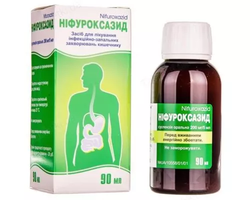 Ніфуроксазид, суспензія оральна, флакон 90 мл, 200 мг/5 мл | интернет-аптека Farmaco.ua