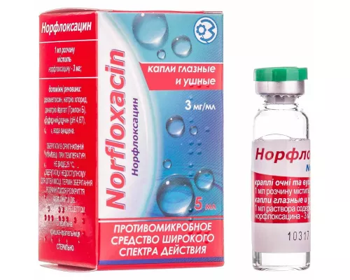 Норфлоксацин, капли глазные и ушные, флакон 5 мл, 3 мг/мл, №1 | интернет-аптека Farmaco.ua