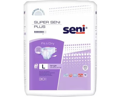 Super Seni Plus, підгузки для дорослих, розмір L, тип 3, 100-150 см, №30 | интернет-аптека Farmaco.ua