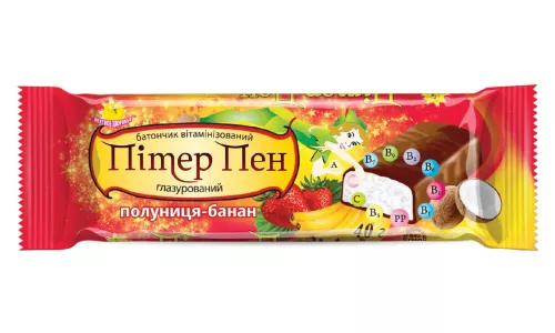 Питер Пен Клубника-Банан с микроэлементами, батончик в молочной глазури, 40 г | интернет-аптека Farmaco.ua