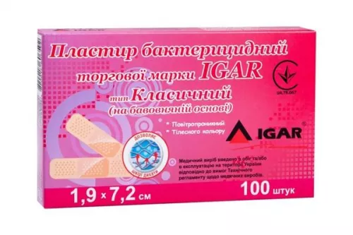 Igar Классический, пластырь, бактерицидный, на хлопковой основе, 1.9 х 7.2 см | интернет-аптека Farmaco.ua