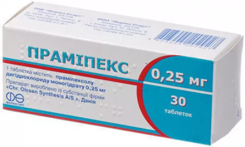Праміпекс, таблетки, 0.25 мг, №30 (10х3) | интернет-аптека Farmaco.ua