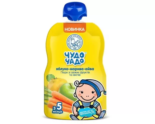 Чудо-Чадо, пюре с сахаром и витамином С, с яблоком/морковью/айвой, 90 г | интернет-аптека Farmaco.ua