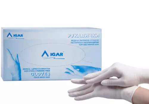 Igar, перчатки, латексные, смотровые, нестерильные, припудренные, текстурированные, размер L (8-9), №100 (50 пар) | интернет-аптека Farmaco.ua