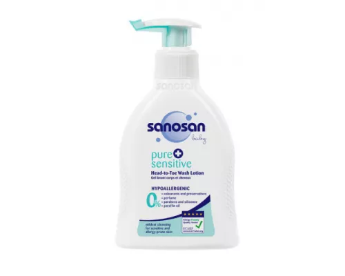 Sanosan Pure sensitive, средство для купания 2 в 1 гипоаллергенное детское, 200 мл | интернет-аптека Farmaco.ua