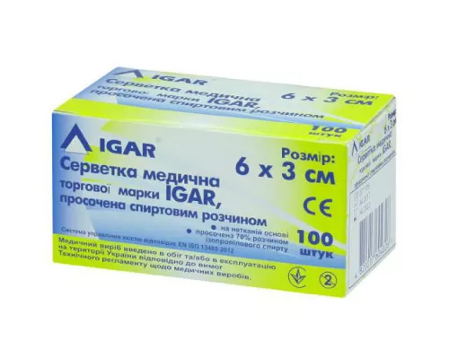 Igar, серветка, спиртова, 6 х 3 см, №100 | интернет-аптека Farmaco.ua