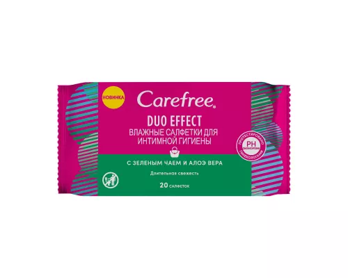 Салфетки для интимной гигиены Carefree Дуо эффект, зелёный чай + алоэ | интернет-аптека Farmaco.ua