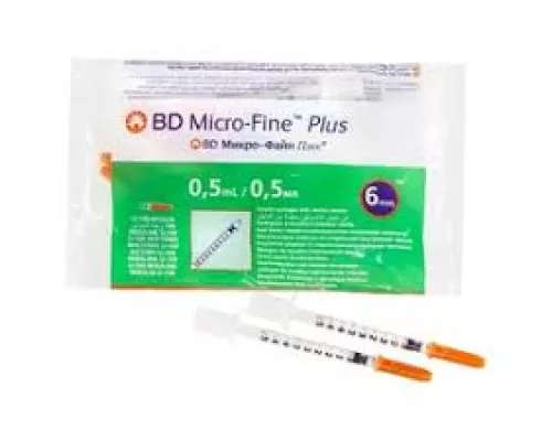 Шприц B-D Micro-fine Plus, одноразовый, 0.5 мл, U-100, 0.25х6 мм, G31, №10 | интернет-аптека Farmaco.ua