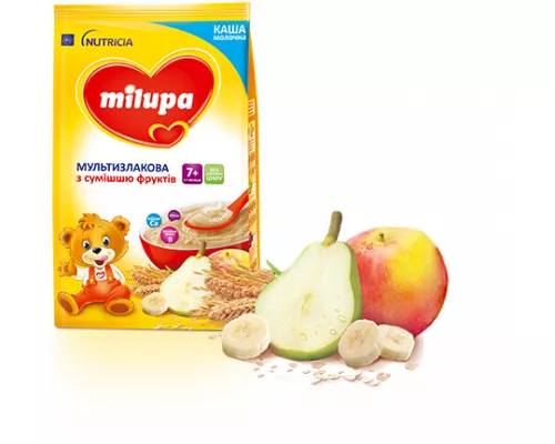 Milupa, сухая молочная каша, мультизлаковая с фруктами быстрорастворимая, с 7+ месяцев, 210 г | интернет-аптека Farmaco.ua