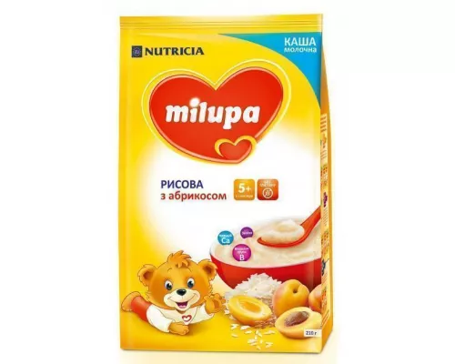 Милупа, сухая молочная каша, рисовая с абрикосом быстрорастворимая, с 5+ месяцев, 210 г | интернет-аптека Farmaco.ua