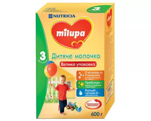 Milupa 3 Дитяче молочко, суха молочна суміш, 600 г | интернет-аптека Farmaco.ua