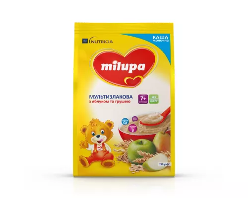 Milupa, сухая молочная каша, мультизлаковая с яблоком и грушей, с 7+ месяцев, 210 г | интернет-аптека Farmaco.ua