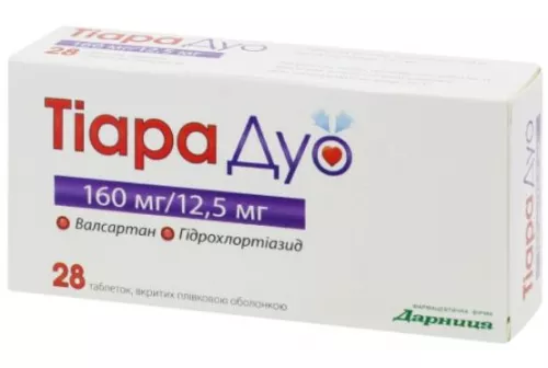 Тіара Дуо, таблетки вкриті оболонкою, 160 мг/12.5 мг, №28 (7х4) | интернет-аптека Farmaco.ua