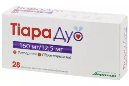 Тіара Дуо, таблетки вкриті оболонкою, 160 мг/12.5 мг, №28 (14х2) | интернет-аптека Farmaco.ua