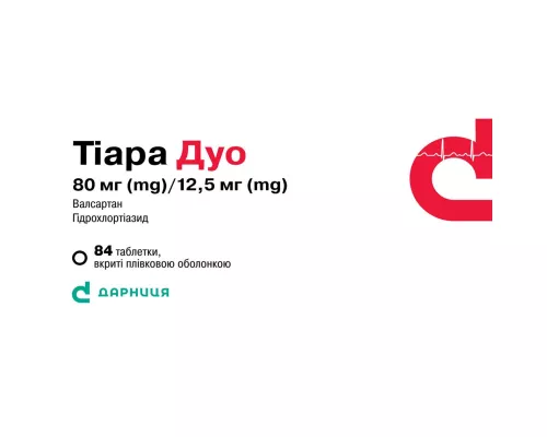 Тіара Дуо, таблетки вкриті оболонкою, 80 мг/12.5 мг, №84 (14х6) | интернет-аптека Farmaco.ua