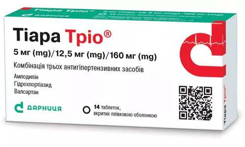 Тиара Трио, таблетки покрытые плёночной оболочкой, 5 мг/12.5 мг/160 мг, №14 | интернет-аптека Farmaco.ua