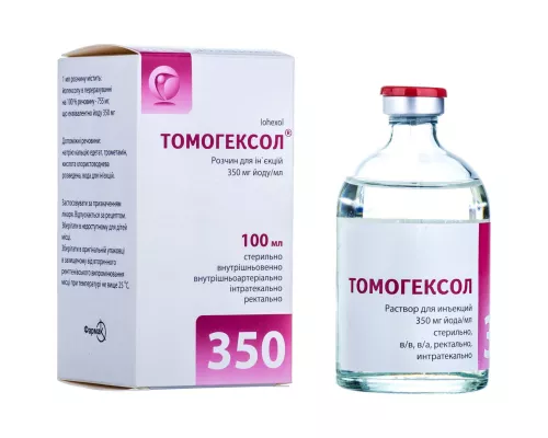 Томогексол, розчин для ін'єкцій, флакон 100 мл, 350 мг йоду/мл, №1 | интернет-аптека Farmaco.ua