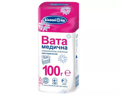 Белоснежка, вата, нестерильная, зиг-заг, 100 г | интернет-аптека Farmaco.ua